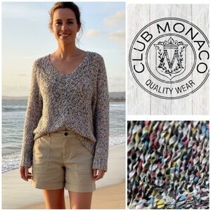 Club Monaco Multicolored Speckle V-Neck Knit Sweater